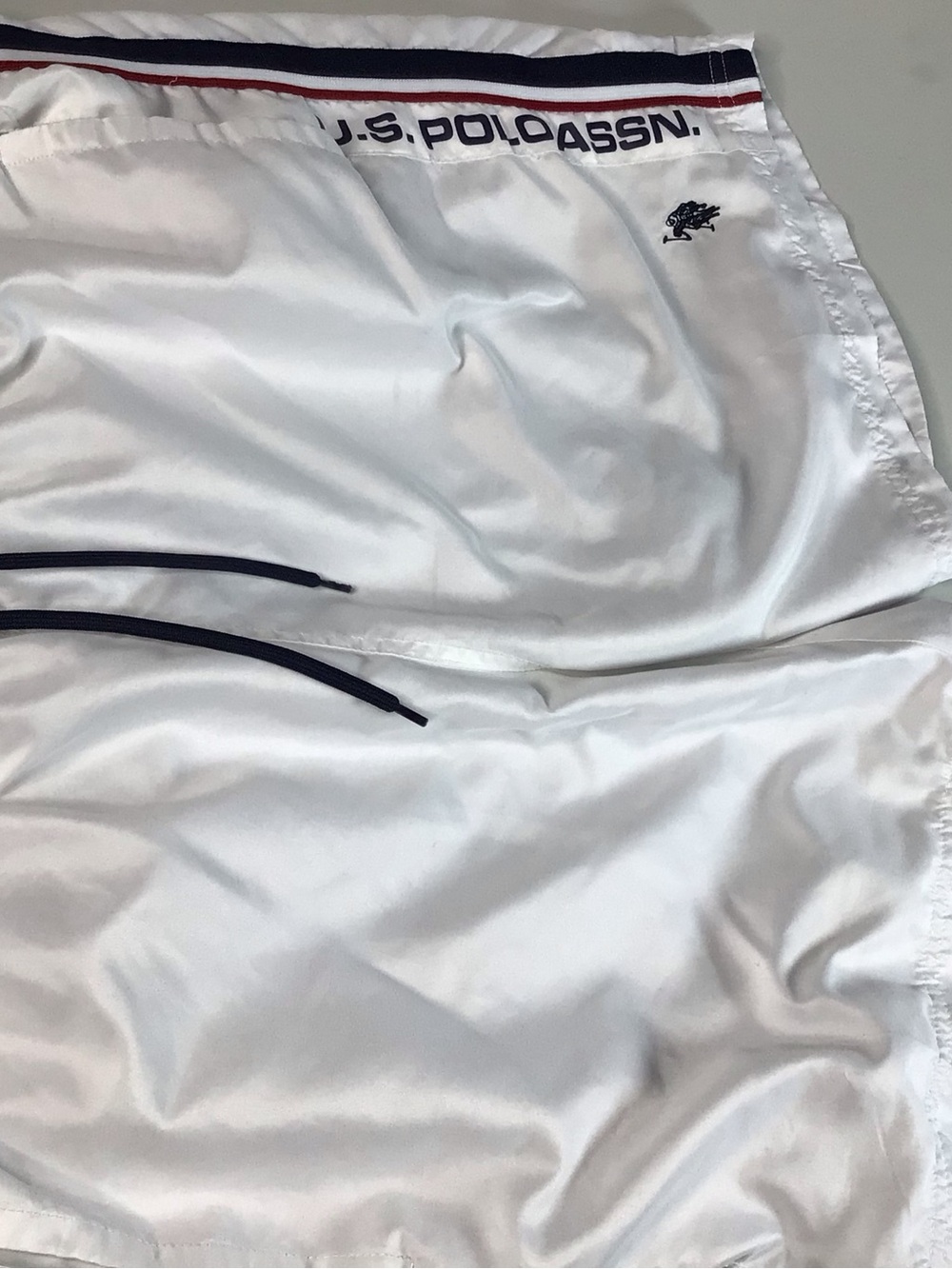 U.S. Polo Assn. White Swim Shorts with Navy and Red Accents